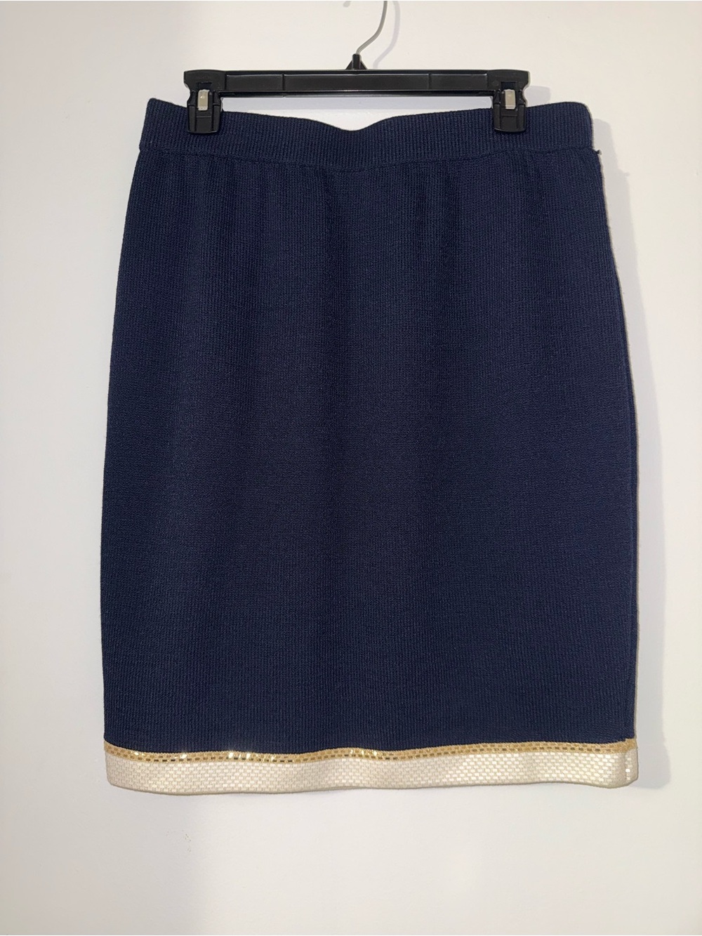 St. John Navy Pencil Skirt with Gold Hem Detail